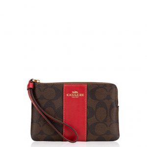 Coach Signature Corner Zip Wristlet 58035 In Brown Pink Lemonade
