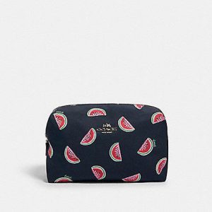 Coach Large Cosmetic Case 2353 With Watermelon Print In Navy Red Multi