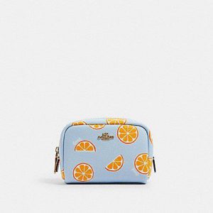 Coach Mini Cosmetic Case 2356 With Orange Print In Blue