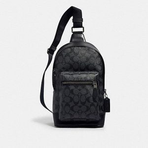 Coach Signature West Pack 2853 Crossbody Bag In Black Charcoal