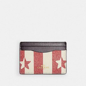 Coach Card Case With Stripe Star Print 3366 (IM/Chalk/ Red Multi)