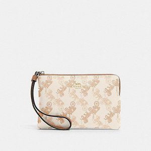 Coach Corner Zip Wristlet 88083 With Horse And Carriage Print In Cream Beige Multi