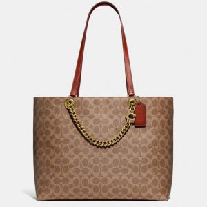 Coach Signature Chain Convertible Tote Bag 89174 In Tan Rust