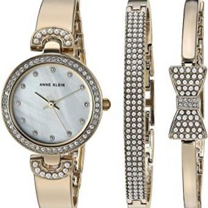 Anne Klein Swarovski Crystal Accented Watch and Bangle Set AK-3466GPST