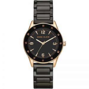 Anne Klein Rose Gold and Black Ceramic Bracelet Watch AK-3658RGBK