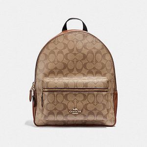 Coach Signature Medium Charlie Backpack F32200 In Khaki Light Saddle