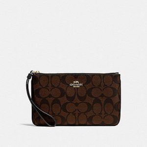Coach Signature Large Wristlet F58695 In Brown Black