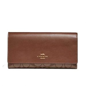 Coach Signature Trifold Wallet F88024 In Khaki Saddle