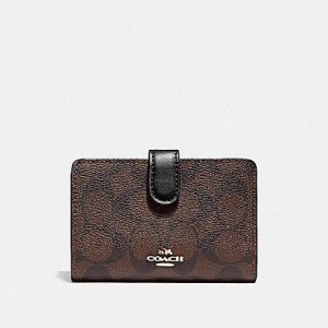 Coach Signature Medium Corner Zip Wallet F23553 In Brown Black