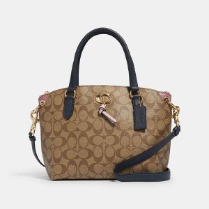 Coach Signature Remi 2318 Satchel Bag In Khaki Midnight Multi