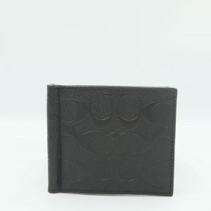 Coach Money Clip Billfold With Signature Leather F26107 In Black