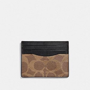 Coach Signature Slim Card Case F58110 In Tan Black
