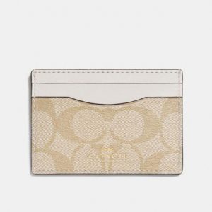 Coach Card Case In Signature F63279 (Imitation Gold/Light Khaki/Chalk)