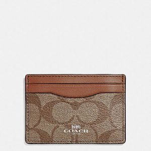 Coach Signature Card Case F62379 In Khaki Saddle