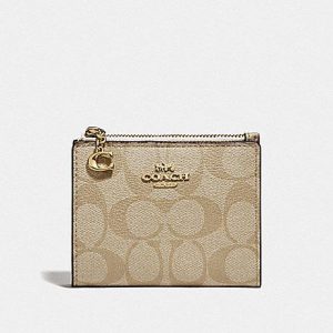Coach Signature Snap Card Case F78002 In Light Khaki Chalk
