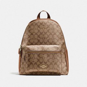 COACH CHARLIE BACKPACK IN SIGNATURE F58314 (LIGHT GOLD/KHAKI SADDLE)
