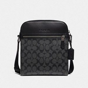 COACH HOUSTON FLIGHT BAG IN SIGNATURE CANVAS (COACH F73336) CHARCOAL/BLACK/BLACK ANTIQUE NICKEL