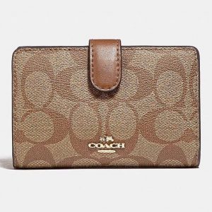 Coach Signature Medium Corner Zip Wallet F23553 (LIGHT GOLD/KHAKI SADDLE)