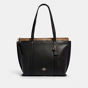 Coach Signature May 1575 Tote Bag In Black Khaki