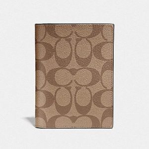 Coach Passport Case in Signature Canvas F93518 (Tan/Black Antique Nickel)