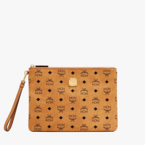 (PREORDER) MCM Wristlet Zip Pouch in Visetos Medium (Cognac | Cognac)